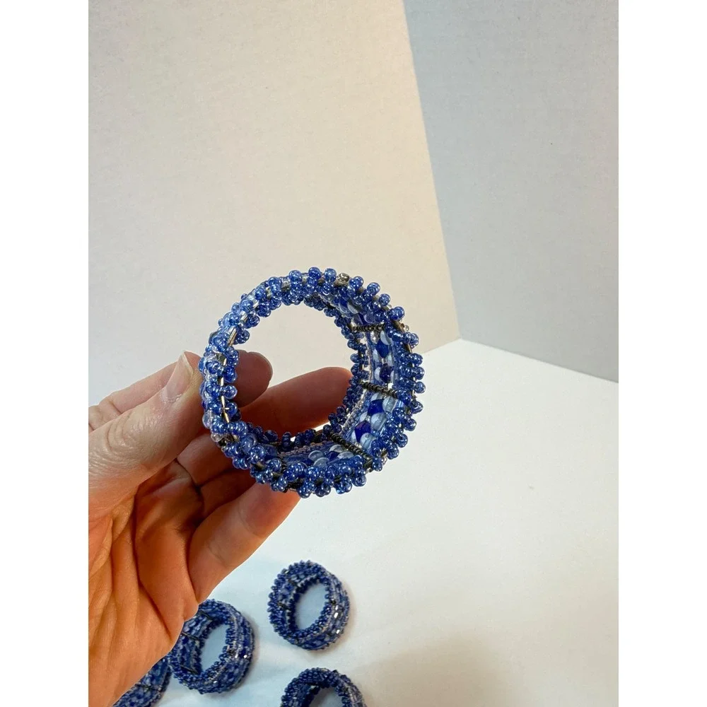 Xochi Napkin Rings Set Of 8 Blue Beaded Boho Bohemian Table Decor